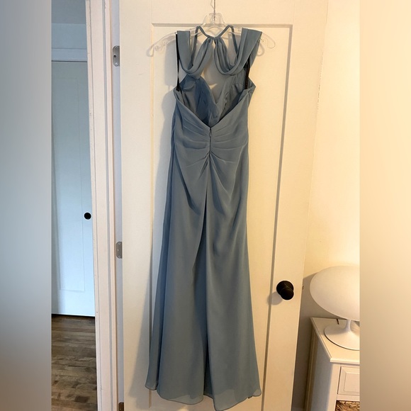 Gather and Gown dusty blue halter bridesmaid or prom dress - Picture 2 of 6